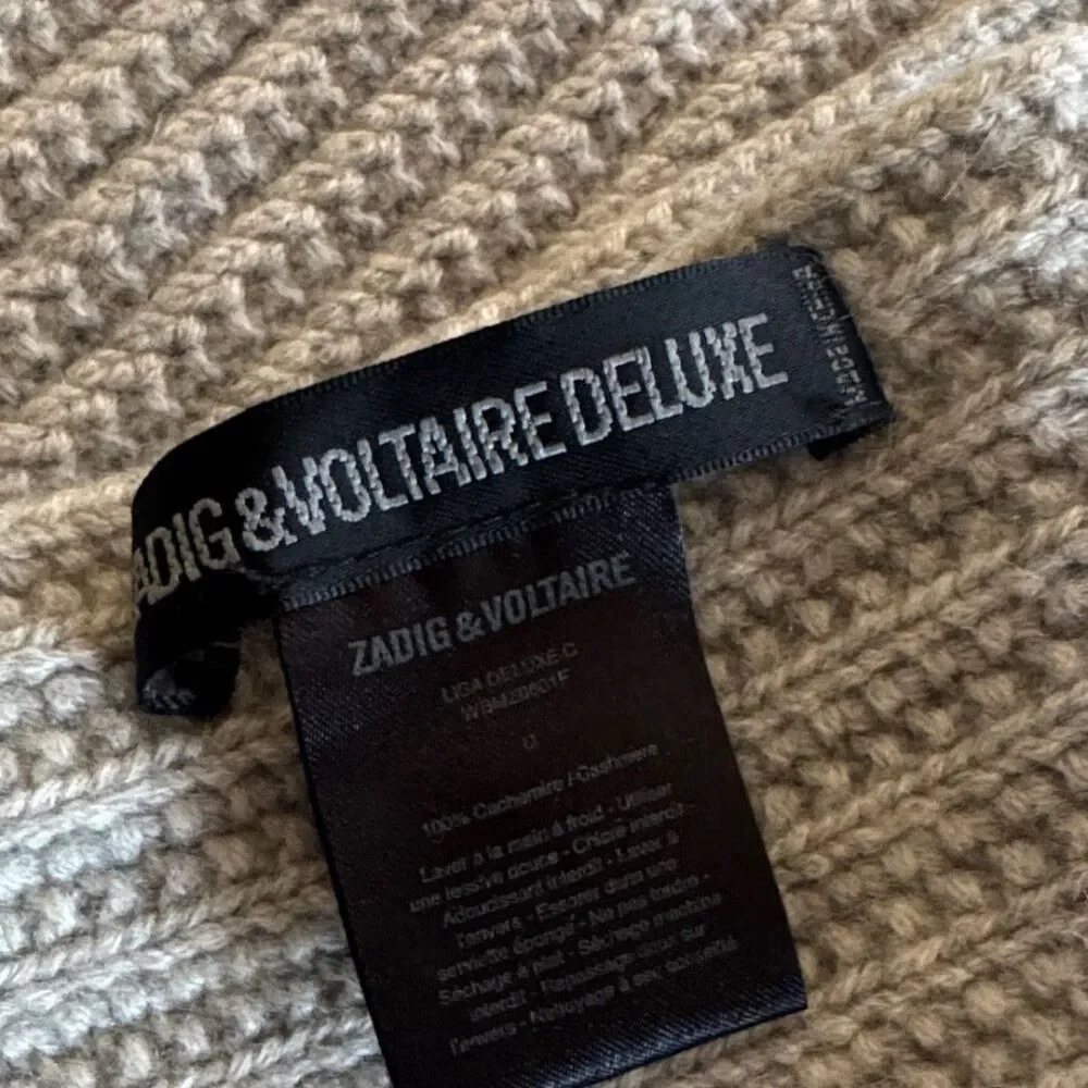 Zadig & Voltaire cashmere Heathered Taupe Ribbed Knit Scarf